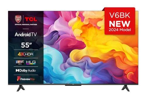 TCL 55V6BK 55-inch 4K Ultra HD, HDR TV, Smart TV, Android TV (Dolby Audio, Voice Control, Google Assistant, 2024 New Model) at checkout