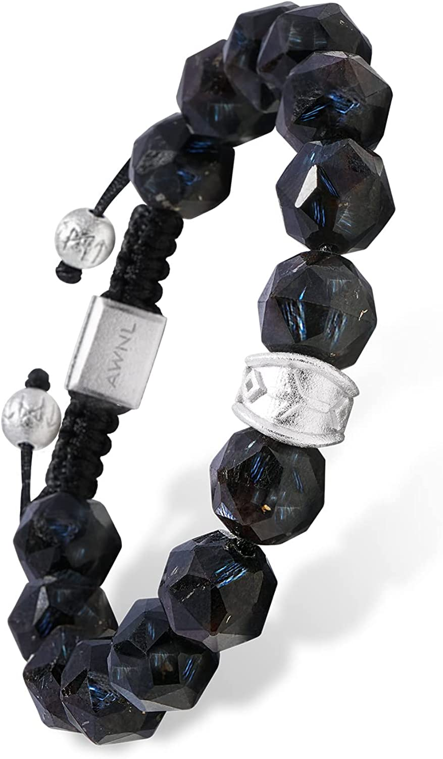 AWNL Men's Beaded Bracelet Adjustable Natural Stone Bracelet with Nuummite Beads